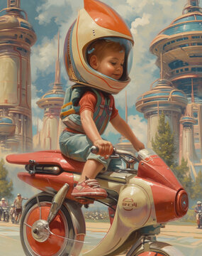 Kid on a bike with a big imagination