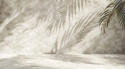 Shadow Of Palm Leaves On White Concrete Light Beige Wall