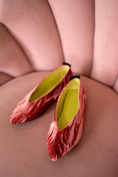 Pink velvet shoes