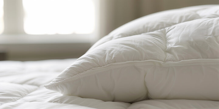 Steppkissen ohne Bezug liegt auf dem Bett | Details zeigen Beschaffenheit und Qualit&auml;t