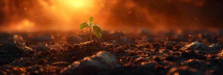Fotobehang fire in the grass 4k image, Life on Mars with a plant on the surface © kamal