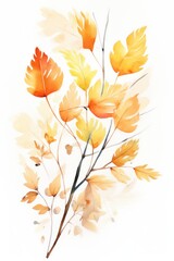 watercolor illustration, Hand drawn autumn foliage leaves branch, isolated on white background, clip art