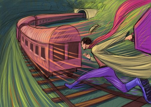 Man running to catch a train