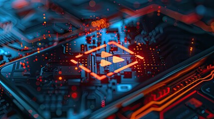 System Warning Caution Sign On Smartphone, Scam Virus Attack On Firewall For Notification Error And Maintenance. Network Security Vulnerability, Data Breach, Illegal Connection And Information Danger