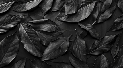 Textures Of Abstract Black Leaves For Tropical Leaf Background. Flat Lay, Dark Nature Concept, Tropical Leaf
