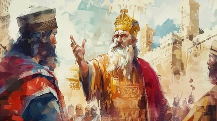 The King Solomon. Old Testament. Watercolor Biblical Illustration - obrazy, fototapety, plakaty