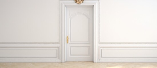 A light minimalist interior with white walls and an open white door with a golden handle. The room appears empty and untouched, creating a sense of simplicity and cleanliness.