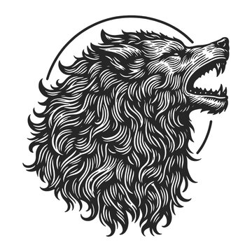 majestic werewolf sketch engraving generative ai vector illustration. Scratch board imitation. Black and white image.