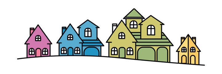 Large and Small Single Family Homes, Duplex  | Line Art