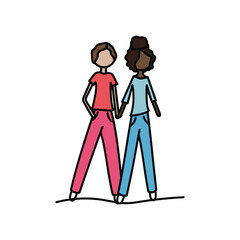 Couple Stands in Blue and Red | Line Art