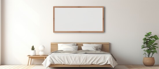 A bedroom featuring a bed with crisp white linens and a leafy green plant in the corner of the room. The room is softly lit, creating a cozy atmosphere.