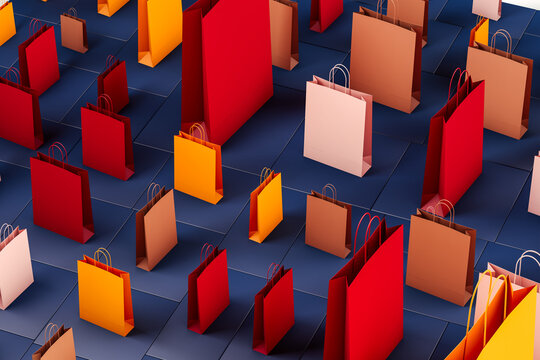 A row of colorful shopping bags sitting on top of a table
