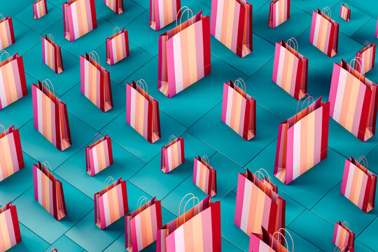 A row of colorful bags sitting on top of a table