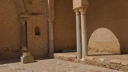 Ancient roman columns in the inner courtyard of the Great Mosque of Kairouan, in Kairouan, Tunisia