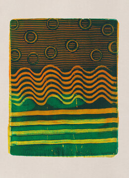 Monoprint with line, wave and circle patterns