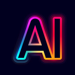 A neon-lit AI logo glows with vibrant colors, symbolizing the dynamic and evolving field of artificial intelligence