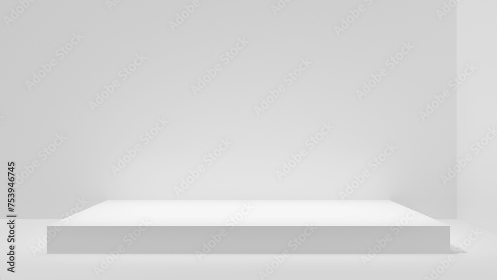 Poster Background - white bright clean studio room stage platform tabletop empty space - Empty white mock up display stage platform background, abstract 3d form show room Bright room studio stage shadow room