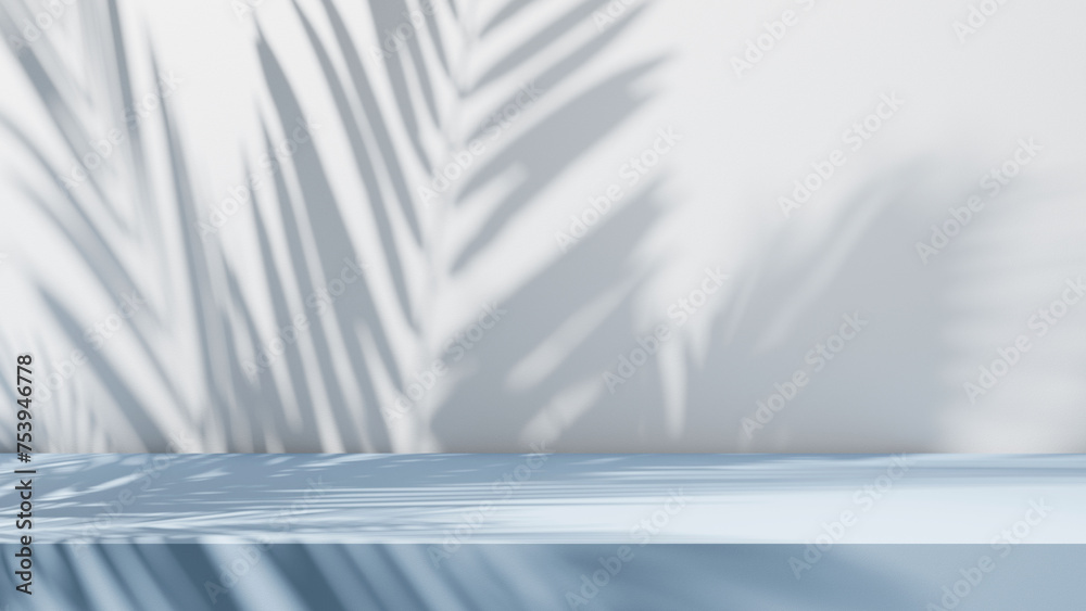 Poster Summer cozy sunlight background table Leafs shadows and sunlight tabletop space - empty display mock up for Advertisement close up, Product placement and advertisement, empty room stage podium place