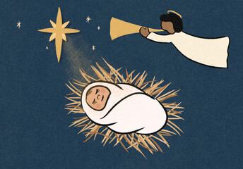 Baby Jesus and an angel