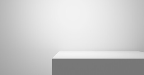 Abstract white table top podium close up mock up - Place for Product Placement and Advertisement, empty place 3d podium spotlight gray gradient background display, clean bright empty stage podium, ads