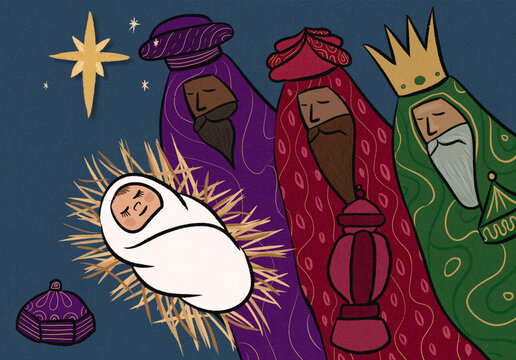 Three kings visit the Baby Jesus