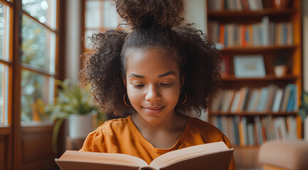 Young Girl Engrossed in Reading