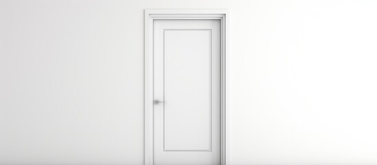 An empty room featuring a white door and white wall. The room appears stark and devoid of any furniture or decoration. The door stands out against the plain wall in a minimalist setting.