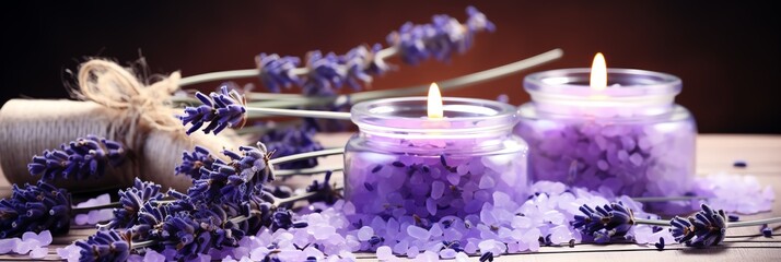 a candle in a jar with lavender flowers