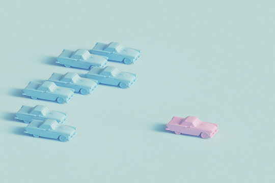 Pink and blue cars