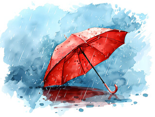 red umbrella in the rain