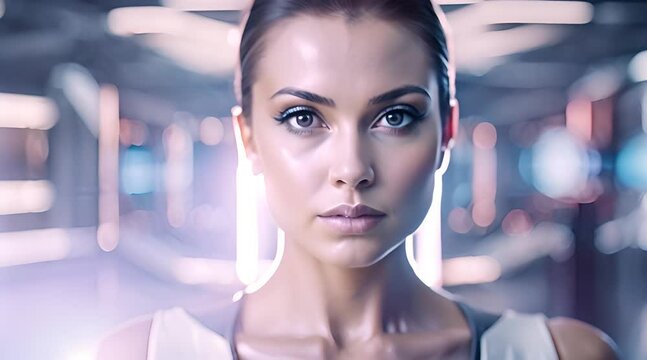 portrait of a woman, model of futuristic technology