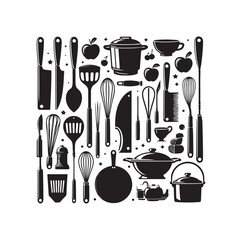Kitchen tools silhouette vector collection
