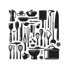 Kitchen tools silhouette vector collection
