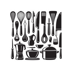 Kitchen tools silhouette vector collection
