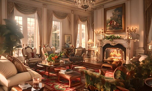 A large living room with a fireplace and a potted plant 4K Video