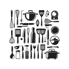 Kitchen tools silhouette vector collection
