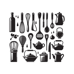 Kitchen tools silhouette vector collection
