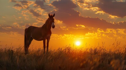 A Donkey Silhouette Stands Vigil in the Breathtaking Sunset