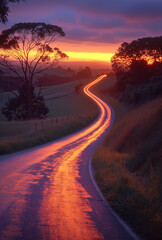 Winding Road at Sunset