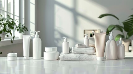 Fototapeta na wymiar Innovating Female Wellbeing with a New Line of Bodycare Products, Presented in a Luxurious Spa Room