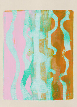 Monoprint in yellow, blue and pink