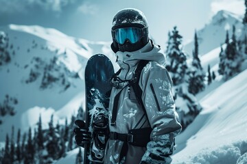 Fototapeta na wymiar Snowboarder at Ski Resort Mountain