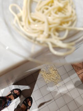 Kitchen mess spaghetti pasta UGC pov