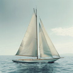 Fototapeta premium Classic sailboat with white sails, sailing on the open sea