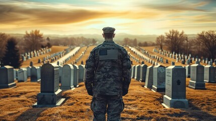 A Veteran's Somber Reflections Amidst the Expansive Rows of White Tombstones