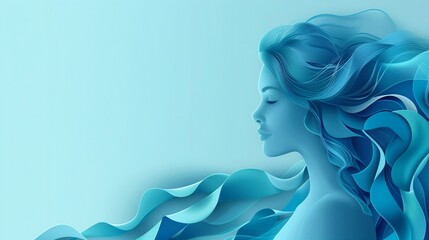 Silhouette of a woman on a blue background - obrazy, fototapety, plakaty