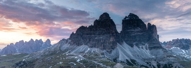 Tre Cime Di Lavaredo - majestic sunset. Dolomites. Italy (vt)