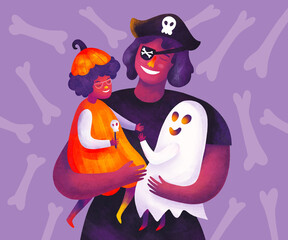 Concept of family Halloween celebration with mom