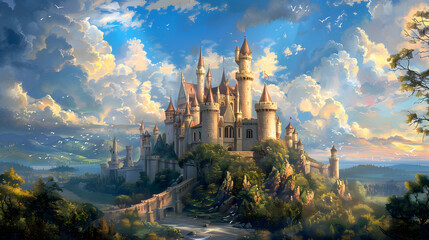 shining castle on a hill - Powered by Adobe