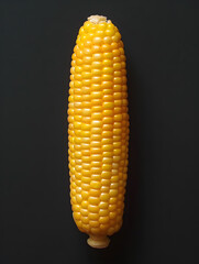 Obraz premium A sweet corn on the cob is showcased against a dark background, highlighting its natural appeal as a delicious and nutritious vegetable produce